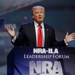 Republican presidential candidate Donald Trump speaks at the National Rifle Association convention Friday, May 20, 2016, in Louisville, Ky. (AP Photo/Mark Humphrey)