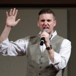 Richard Spencer, who leads a movement that mixes racism, white nationalism and populism, speaks at the Texas A&M University campus Tuesday, Dec. 6, 2016, in College Station, Texas. Texas A&M officials say they didn't schedule the speech by Spencer, who was invited to speak by a former student who reserved campus space available to the public. (AP Photo/David J. Phillip)