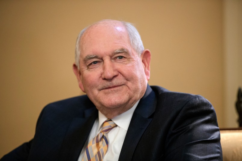 Former Georgia Gov. Sonny Perdue, President Trump’s choice to lead the Agriculture Department, meets with Senate Majority Leader Mitch McConnell, R-Ky., on Capitol Hill in Washington, Wednesday, Feb. 1, 2017.  (AP Photo/J. Scott Applewhite)