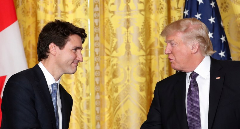 President Donald Trump and Canadian Prime Minister Justin Trudeau during a joint news conference in the East Room of the White House in Washington, Monday, Feb. 13, 2017. (AP Photo/Pablo Martinez Monsivais)