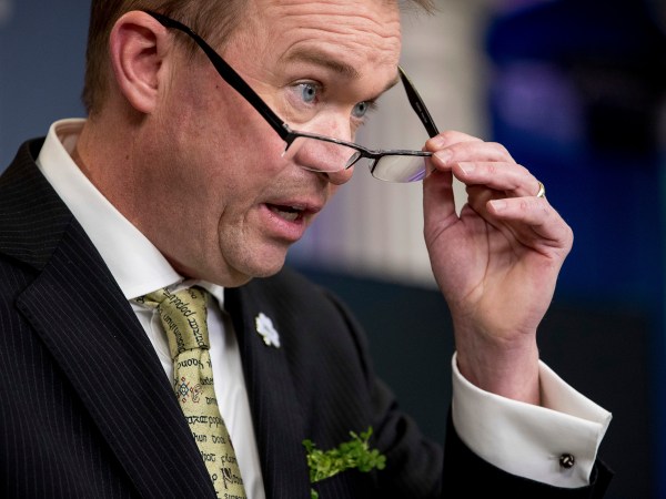 Budget Director Mick Mulvaney speaks about the Trump Administration's budget proposal during daily press briefing at the White House, Thursday, March 16, 2017, in Washington. (AP Photo/Andrew Harnik)