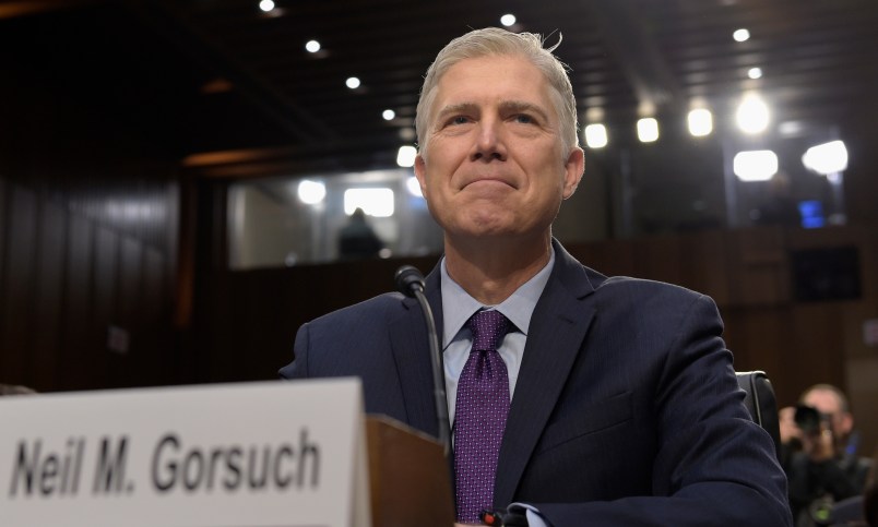 Supreme Court Justice nominee Neil Gorsuch arrives on Capitol Hill in Washington, Tuesday, March 21, 2017, for his confirmation hearing before the Senate Judiciary Committee. (AP Photo/Susan Walsh)