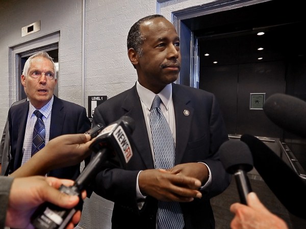 HUD Secretary Ben Carson, meeting the media briefly before his departure, toured the Hunter Plaza Apartments in downtown Fort Worth, Wednesday, March 29, 2017.