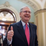 UNITED STATES - APRIL 6: Senate Majority Leader Mitch McConnell, R-Ky., gives a thumbs up after the Senate invoked the "nuclear option" which will allow for a majority vote to confirm a Supreme Court justice nominee, April 6, 2017. The vote for nominee Neil Gorsuch is scheduled for Friday. (Photo By Tom Williams/CQ Roll Call)