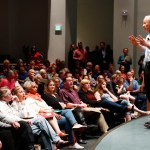 U.S. Rep. Mike Coffman, R-Colo., addresses constituents during a town hall meeting in a hall on the campus of the University of Colorado Medical School late Wednesday, April 12, 2017, in Aurora, Colo. Town halls have become a risky proposition for GOP members of Congress since the election of President Donald Trump. (AP Photo/David Zalubowski)