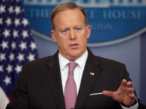 White House press secretary Sean Spicer speaks during the daily press briefing at the White House, Thursday, April 13, 2017, in Washington. (AP Photo/Evan Vucci)