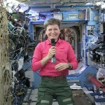 In this Thursday, April 13, 2017 image made from video provided by NASA, astronaut Peggy Whitson speaks during an interview aboard the International Space Station. (NASA via AP)