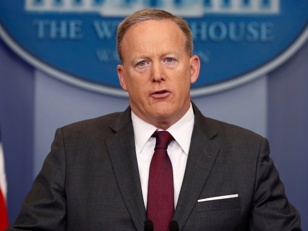 White House Press secretary Sean Spicer speaks to the media during the daily briefing in the Brady Press Briefing Room of the White House, Monday, April 24, 2017. (AP Photo/Pablo Martinez Monsivais)