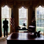 HOLD FOR STORY: TRUMP 100-EDUCATION OF DONALD TRUMP -- President Donald Trump looks out an Oval Office window at the White House after an Associated Press interview Friday, April 21, 2017 in Washington. (AP Photo/Andrew Harnik)