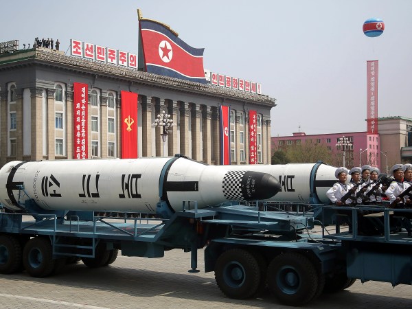 In this Saturday, April 15, 2017, file photo, a submarine missile is paraded across Kim Il Sung Square during a military parade in Pyongyang, North Korea to celebrate the 105th birth anniversary of Kim Il Sung, the country's late founder and grandfather of current ruler Kim Jong Un. While the heightened tension and rhetoric between Washington and Pyongyang may begin to cool down, there are many reasons why President Trump's problem isn't likely to go away. (AP Photo/Wong Maye-E, File)