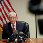 Secretary of State Rex Tillerson speaks to the news media at the Palm Beach International Airport, Thursday, April 6, 2017, in West Palm Beach, Fla.  (AP Photo/Lynne Sladky)