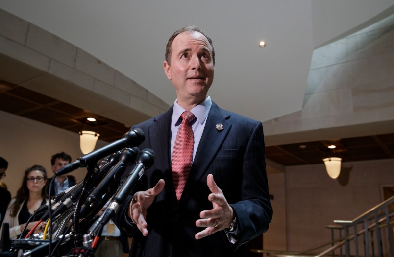 Rep. Adam Schiff, D-Calif., the ranking member of the House Intelligence Committee, speaks to reporters about the actions of Chairman Devin Nunes, R-Calif., as the panel continues to investigate Russian interference in the 2016 U.S. presidential election and the web of contacts between President Donald Trump's campaign and Russia, on Capitol Hill in Washington, Thursday, March 30, 2017.    (AP Photo/J. Scott Applewhite)