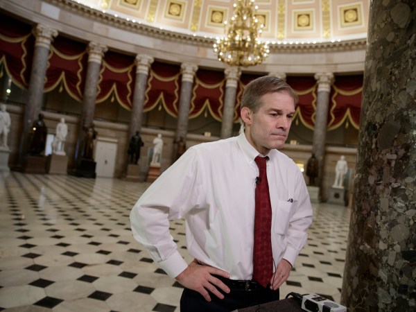 Rep. Jim Jordan, R-Ohio, a key member and founder of the conservative Freedom Caucus, arrives for a TV interview at the Capitol in Washington, Thursday, March 23, 2017, as the GOP's long-promised legislation to repeal and replace "Obamacare" comes to a showdown vote. (AP Photo/J. Scott Applewhite)