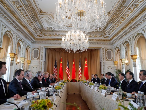 President Donald Trump and Chinese President Xi Jinping have a bi-lateral meeting at Mar-a-Lago, Friday, April 7, 2017, in Palm Beach, Fla. (AP Photo/Alex Brandon)