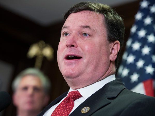 UNITED STATES - FEBRUARY 07: Todd Rokita, R-Ind., conducts a news conference at the RNC after a meeting of the House Republican Conference, February 7, 2017. (Photo By Tom Williams/CQ Roll Call)