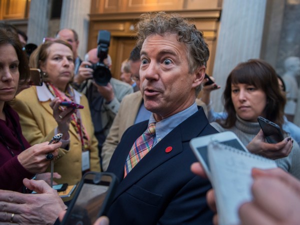 UNITED STATES - APRIL 7: Sen. Rand Paul, R-Ky., talks with reporters  in the Capitol on the day the Senate voted to confirm Neil Gorsuch as the next Supreme Court justice, April 7, 2017. (Photo By Tom Williams/CQ Roll Call)