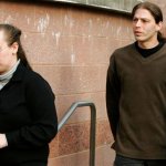 FILE - In this March 12, 2009 file photograph, Isidore Heath Campbell, right, and his wife, Deborah, leave the Hunterdon County Justice Center in Flemington, N.J., after a court hearing to determine custody of their three children with Nazi-inspired names. Campbell who received approval to change his last name to Hitler had the change legally go into effect this week. MyCentralJersey.com  reported Isidore Heath Campbell officially became Isidore Heath Hitler on Monday, May 8, 2017. (AP Photo/Mike Derer, File)