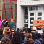 In this March 26, 2017 photo, more than 300 people attended the Albany for All rally at Albany High School to support unity and inclusiveness in response to racistand offensive posted on social media in Albany, Calif. Racist Instagram posts that included nooses around the necks of minority students at a San Francisco Bay Area high school prompted outrage and led to the suspension of the student who owned the social media account. But a federal lawsuit says the district went too far when it disciplined students who "liked" or commented on the posts. (Chris Treadway/Bay Area News Group via AP)