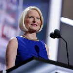 Callista Gingrich tests the speaking setup before the third day session of the GOP 2016 Convention, Wednesday, July 20, 2016, in Cleveland. (AP Photo/John Locher)