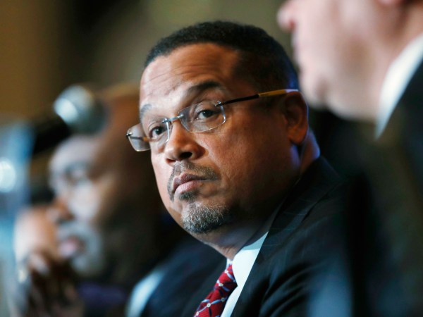 FILE - In a Dec. 2, 2016 file photo, U.S. Rep. Keith Ellison, D-Minn., listens during a forum on the future of the Democratic Party, in Denver. Ellison, who is currently running to be the next chair of the Democratic National Committee, announced Monday, Jan. 16, 2017, he is boycotting Donald Trump's presidential inauguration on Friday. (AP Photo/David Zalubowski, File)