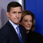 National Security Adviser Michael Flynn stands with K.T. McFarland, deputy national security adviser, before speaking during the daily news briefing at the White House, in Washington, Wednesday, Feb. 1, 2017. Flynn said the administration is putting Iran "on notice" after it tested a ballistic missile. (AP Photo/Carolyn Kaster)