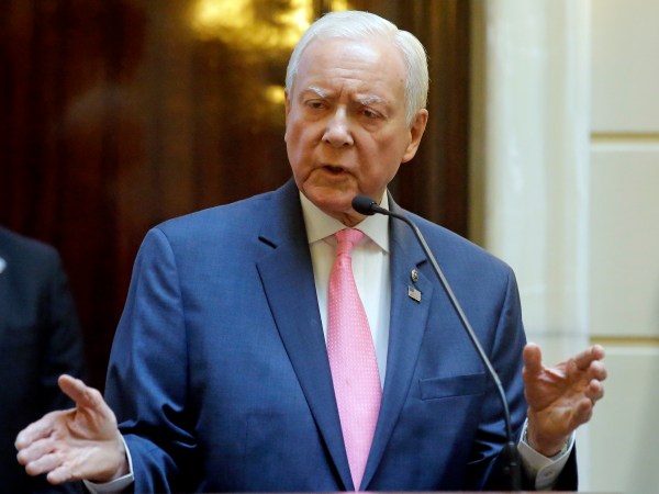 FILE - This Feb. 22, 2017, file photo, Utah Sen. Orrin Hatch speaks to the Utah Senate at the Utah State Capitol, in Salt Lake City. Hatch is introducing a proposal that aims to remedy religious visa delays that the Mormon church says are disrupting the religion's missionary program. Hatch said in a news release Thursday, March 30, 2017,  that some people are waiting nine to 11 months to get the religious visas.  (AP Photo/Rick Bowmer, File)