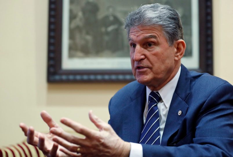 FILE In this Feb. 1, 2017 file photo, Sen. Joe Manchin, D-W.Va. is interviewed by The Associated Press in his office on Capitol Hill in Washington. Emboldened by a wave of outrage against President Donald Trump, groups of liberal activists are targeting Democratic incumbents they consider too accommodating to the new administration. Their efforts could make life awfully uncomfortable for a party dreaming of an electoral come-back next year.  (AP Photo/Alex Brandon)