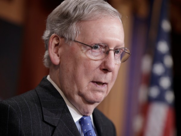 Senate Majority Leader Mitch McConnell, R-Ky., talks to reporters before the vote to confirm President Donald Trump’s Supreme Court nominee Neil Gorsuch, on Capitol Hill in Washington, Friday, April 7, 2017. The Republican majority changed Senate rules to lower the vote threshold for Supreme Court nominees from 60 votes to a simple majority to counter Democratic resistance. McConnell also supported Trump's airstrike on Syria. (AP Photo/J. Scott Applewhite)