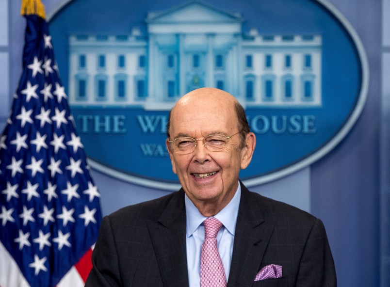 Commerce Secretary Wilbur Ross smiles while speaking to the media about a new tariff on Canadian lumber during the daily press briefing at the White House, Tuesday, April 25, 2017, in Washington. (AP Photo/Andrew Harnik)