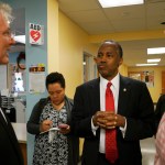 /// Ben Carson, Secretary of Housing and Urban Development, speaks with city and housing officials inside a shelter in Columbus, Ohio on April 26, 2017. Carson told the Associated Press he plans to release an agenda within the next few months that will deliver "bang for the buck" while on a national tour of public housing sites. (AP Photo/Dake Kang)