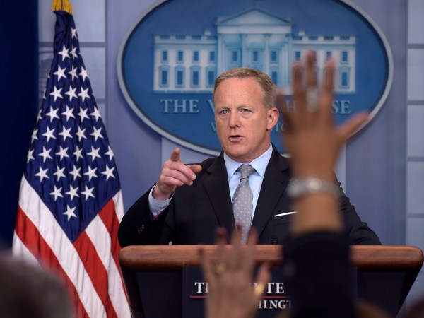 White House press secretary Sean Spicer speaks during the daily briefing at the White House in Washington, Monday, May 1, 2017. Spicer answered questions about the budget agreement, China and other topics.   (AP Photo/Susan Walsh)