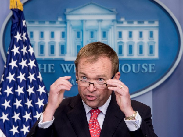 Budget Director Mick Mulvaney speaks to the media during the daily press briefing at the White House, Tuesday, May 2, 2017, in Washington. Mulvaney discussed the border wall. (AP Photo/Andrew Harnik)