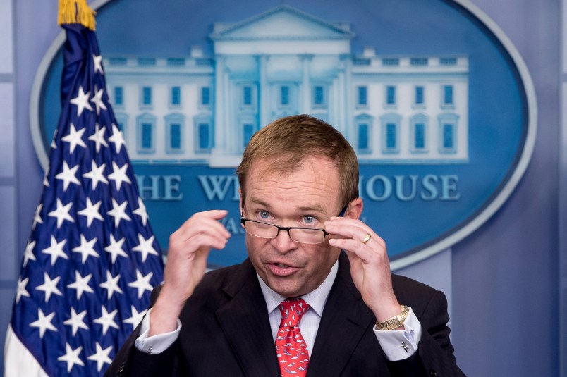 Budget Director Mick Mulvaney speaks to the media during the daily press briefing at the White House, Tuesday, May 2, 2017, in Washington. Mulvaney discussed the border wall. (AP Photo/Andrew Harnik)