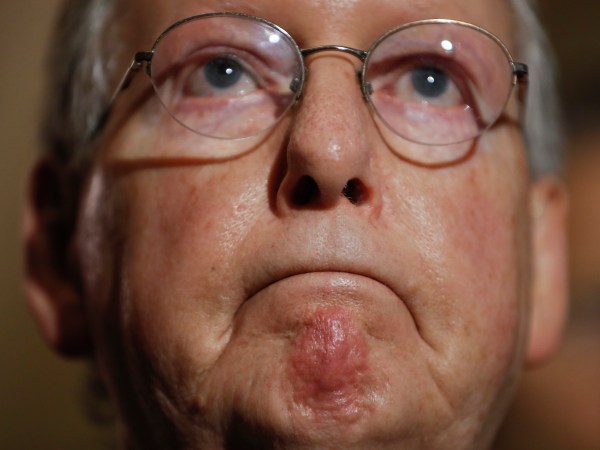 Senate Majority Leader Mitch McConnell of Ky., pauses while speaking during a media availability following a policy luncheon, Tuesday, May 2, 2017, on Capitol Hill in Washington. (AP Photo/Pablo Martinez Monsivais)