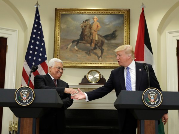 President Donald Trump meets with Palestinian Authority President Mahmoud Abbas at the White House, Wednesday, May 3, 2017, in Washington. (AP Photo/Evan Vucci)