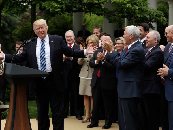 President Donald Trump speaks in the Rose Garden of the White House, Thursday, May 4, 2017, in Washington. (AP Photo/Evan Vucci)