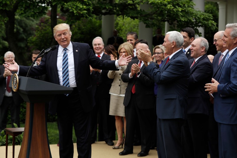President Donald Trump speaks in the Rose Garden of the White House, Thursday, May 4, 2017, in Washington. (AP Photo/Evan Vucci)