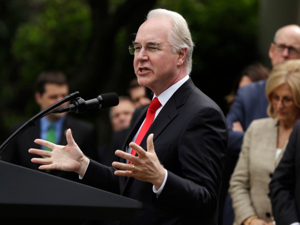 Health and Human Services Secretary Tom Price speaks in the Rose Garden of the White House in Washington, Thursday, May 4, 2017, after the House pushed through a health care bill. (AP Photo/Evan Vucci)