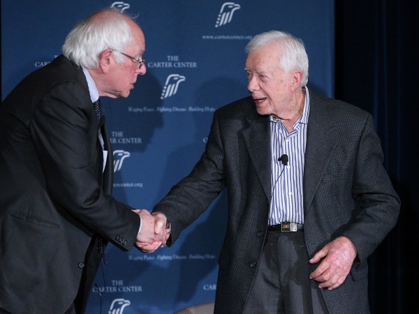 May 8, 2017, Atlanta: Former President Jimmy Carter is joined by Senator Bernie Sanders to discuss human rights during the Human Rights Defenders Forum at the Carter Center on Monday, May 8, 2017, in Atlanta.    Curtis Compton/ccompton@ajc.com
