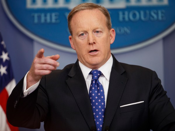 White House press secretary Sean Spicer speaks during the daily press briefing, Tuesday, May 9, 2017, in Washington. (AP Photo/Evan Vucci)