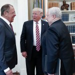 President Donald Trump meets with Russian Russian Foreign Minister Sergey Lavrov, left, in the White House in Washington, Wednesday, May 10, 2017. At right is Russian Ambassador to USA Sergei Kislyak. President Donald Trump on Wednesday welcomed Vladimir Putin's top diplomat to the White House for Trump’s highest level face-to-face contact with a Russian government official since he took office in January. (Russian Foreign Ministry Photo via AP)