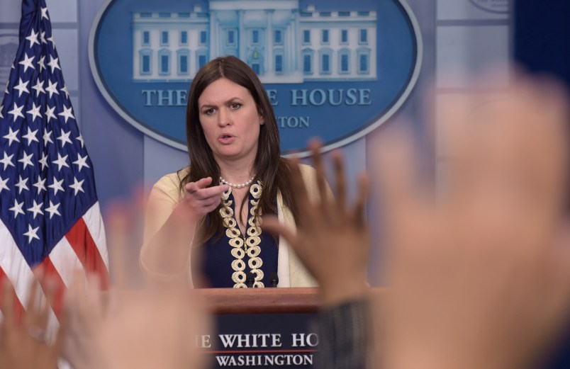 Deputy White House Press Secretary Sarah Huckabee Sanders speaks during the daily briefing at the White House in Washington, Wednesday, May 10, 2017. Sanders was asked about the firing of FBI Director James Comey, President Donald Trump's meeting with Russian Foreign Minister Sergey Lavrov and other topics. (AP Photo/Susan Walsh)
