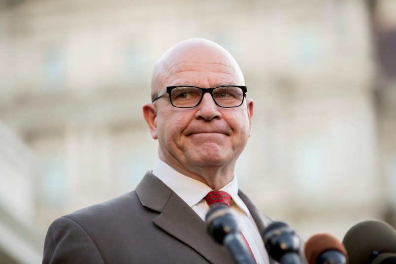 National Security Adviser H.R. McMaster pauses while speaking to members of the media outside the West Wing of the White House, Monday, May 15, 2017, in Washington. (AP Photo/Andrew Harnik)
