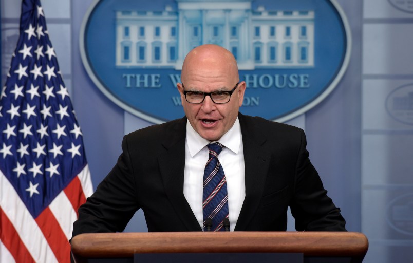 National Security Adviser H.R. McMaster speaks during a briefing at the White House in Washington, Tuesday, May 16, 2017. President Donald Trump claimed the authority to share "facts pertaining to terrorism" and airline safety with Russia, saying in a pair of tweets he has "an absolute right" as president to do so. (AP Photo/Susan Walsh)