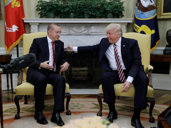 President Donald Trump XXXX Turkish President Recep Tayyip Erdogan xxxx at the White House, Tuesday, May 16, 2017, in Washington. (AP Photo/Evan Vucci)