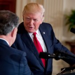 President Donald Trump shakes hands with Colombian President Juan Manuel Santos during a joint news conference in the East Room of the White House, Thursday, May, 18th, 2017, in Washington. (AP Photo/Andrew Harnik)