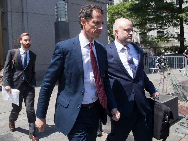 Former U.S. Rep. Anthony Weiner leaves Federal court, Friday, May 19, 2017, in New York. Weiner pleaded guilty to transmitting sexual material to a minor. (AP Photo/Mary Altaffer)
