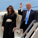 President Donald Trump and first lady Melania Trump arrive at the Royal Terminal of King Khalid International Airport, Saturday, May 20, 2017, in Riyadh. (AP Photo/Evan Vucci)