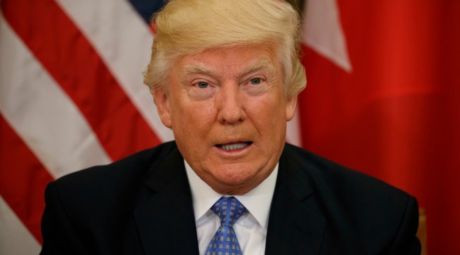President Donald Trump speaks during a bilateral meeting with Bahrain’s King Hamad bin Isa Al Khalifa, Sunday, May 21, 2017, in Riyadh. (AP Photo/Evan Vucci)