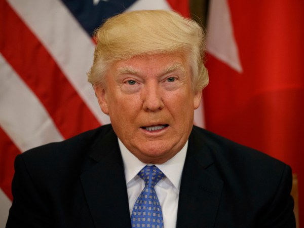 President Donald Trump speaks during a bilateral meeting with Bahrain’s King Hamad bin Isa Al Khalifa, Sunday, May 21, 2017, in Riyadh. (AP Photo/Evan Vucci)